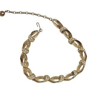 Lisner Vintage Necklace Choker Brushed Gold Rhinestone